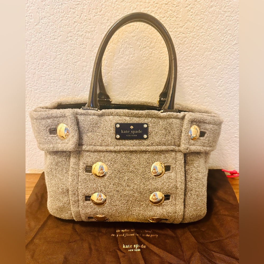 Kate Spade Tan Wool Tote with Gold Accents
